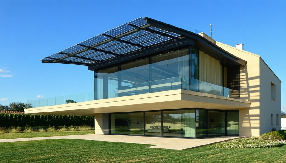 a modern hoe with solar window shading
