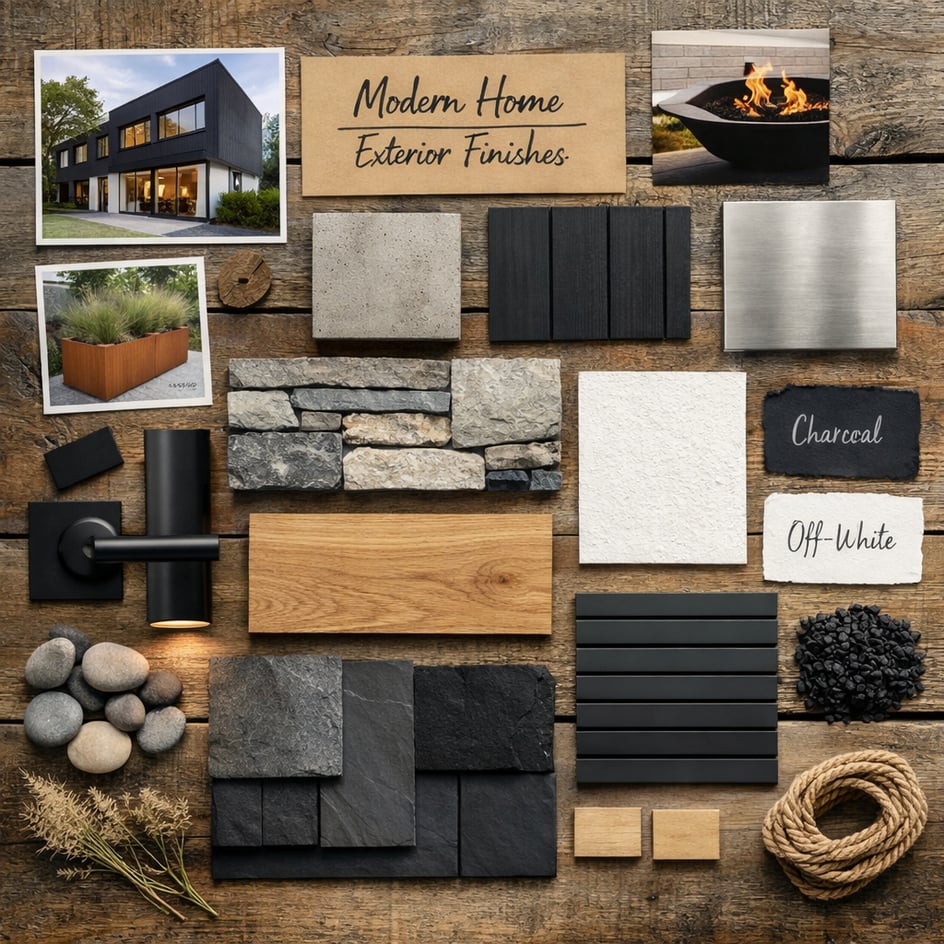 image of a mood board of external finishes for a self build modern home