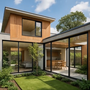 image of a self build modern home that has incorporated natural light and outdoor green space-1